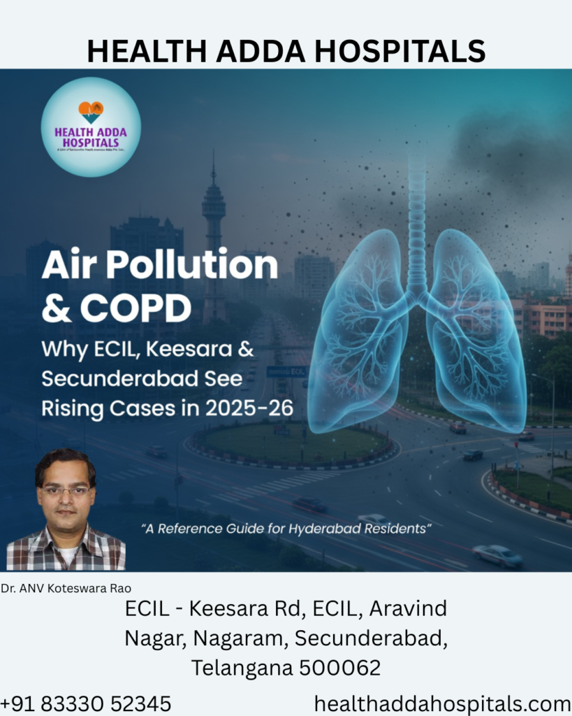 Air Pollution & COPD Emergency: Shocking Rise in ECIL, Keesara & Secunderabad (2025–26) 1 Health Adda Hospitals, Air Pollution
