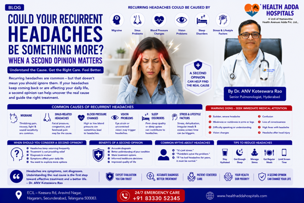 Dr. ANV Koteswara Rao explaining why recurrent headaches may require a second opinion to identify underlying health conditions and improve patient outcomes