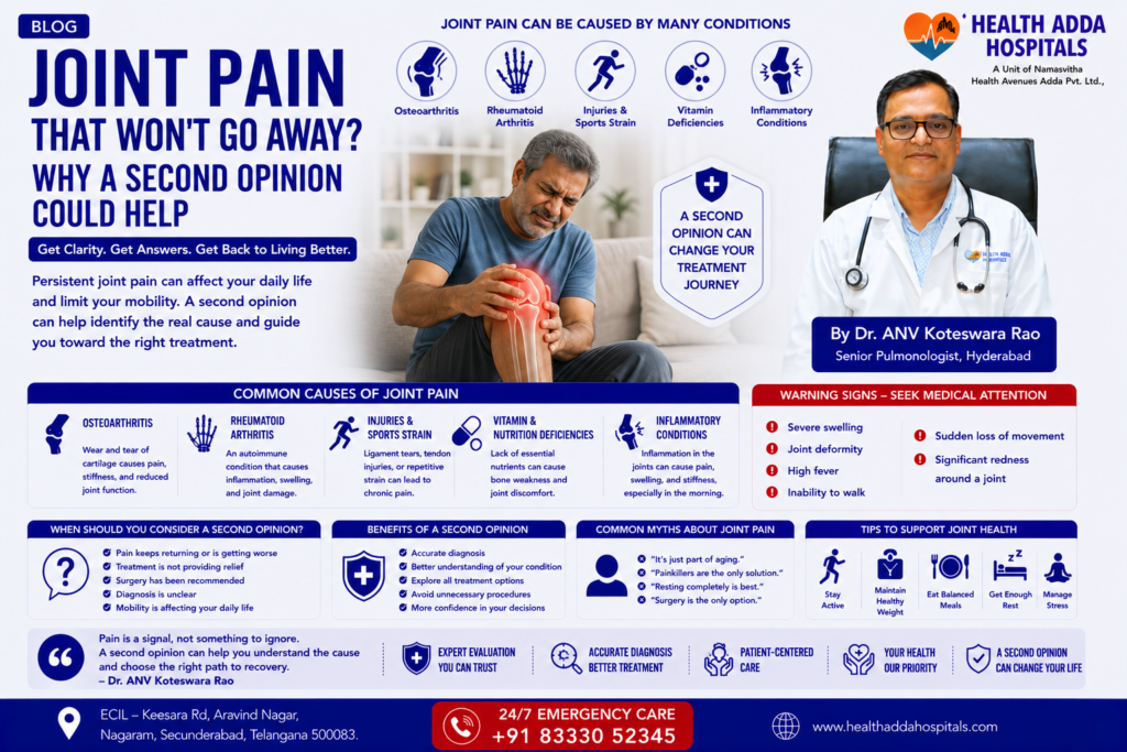 Dr. ANV Koteswara Rao discussing persistent joint pain, arthritis awareness, and when patients should consider a second medical opinion
