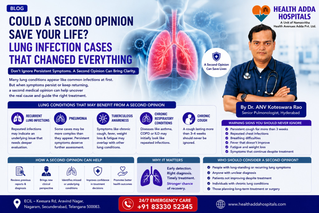 Dr. ANV Koteswara Rao explaining why a second opinion for lung infections can help identify serious respiratory conditions and improve patient outcomes