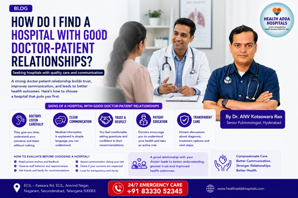 Dr. ANV Koteswara Rao discussing the importance of doctor-patient relationships and quality patient care at Health Adda Hospitals in Hyderabad