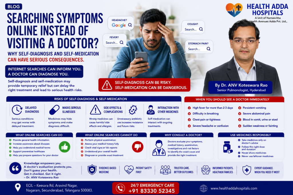Dr. ANV Koteswara Rao educating patients about the dangers of self-diagnosis and self-medication after searching symptoms online