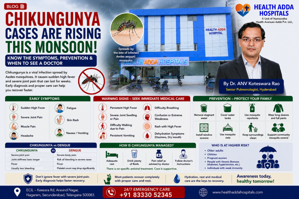 Dr. ANV Koteswara Rao explaining chikungunya symptoms, prevention, and warning signs during the monsoon season in Hyderabad