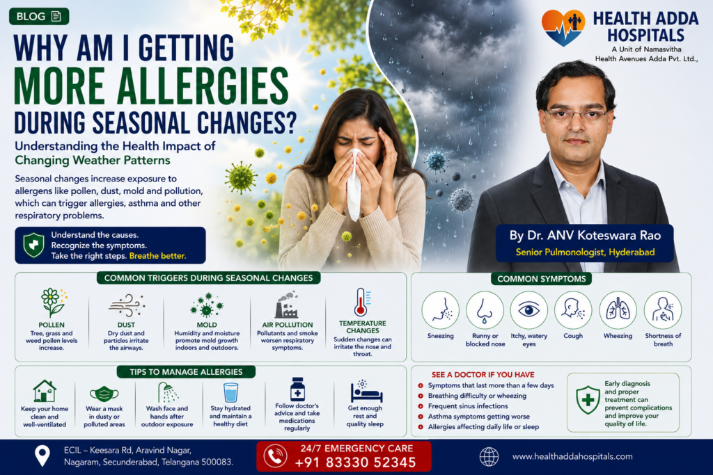 Dr. ANV Koteswara Rao explaining why seasonal weather changes increase allergies, respiratory problems, and asthma symptoms in Hyderabad